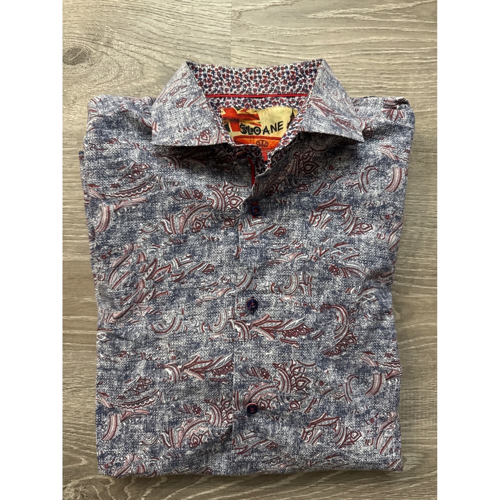 SLOANE‎ Mens Paisley Print Long Sleeve Button Down Shirt Blue Red Size 5